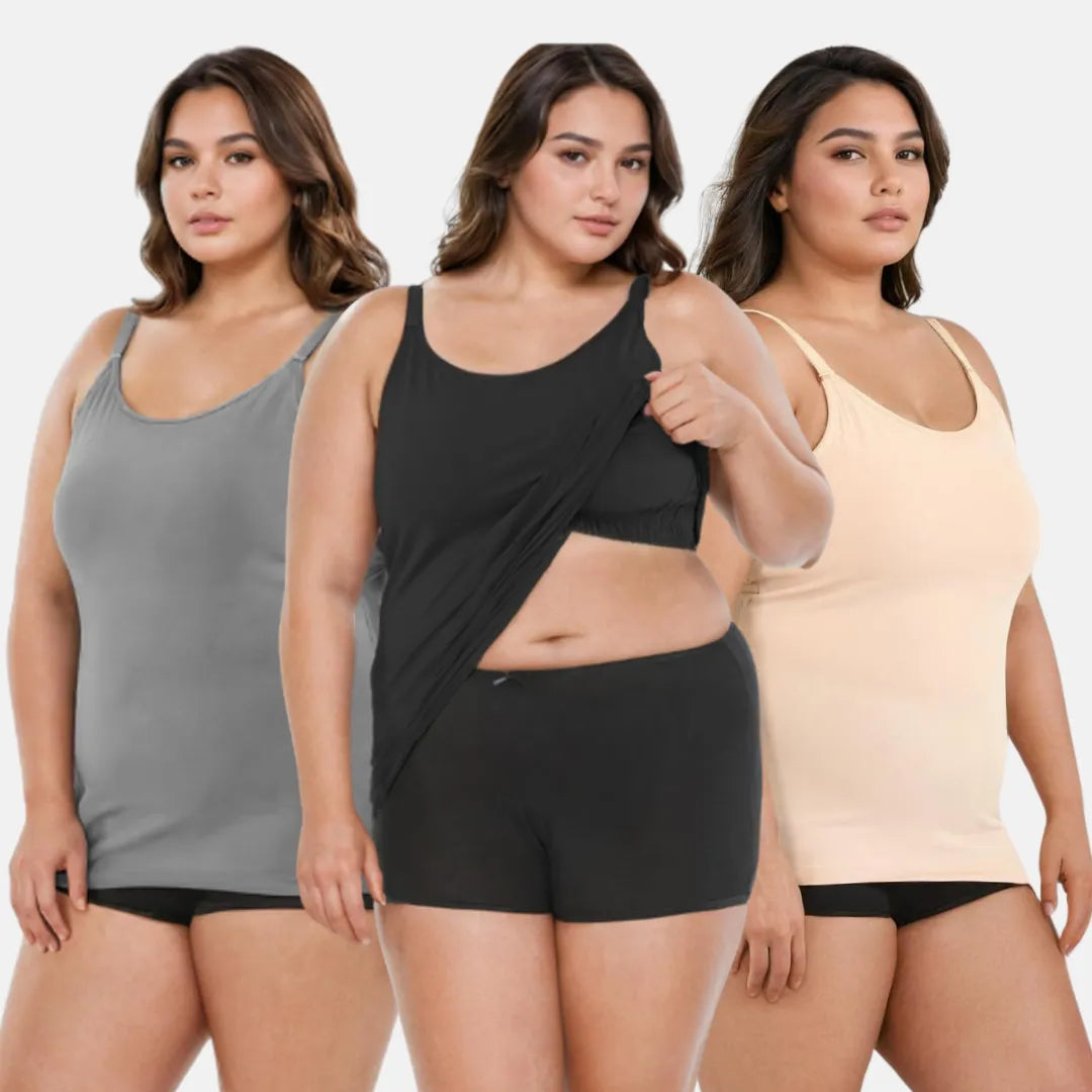 Camisole With Built In Bra For Large Breasts Steel Grey, Black & Skin