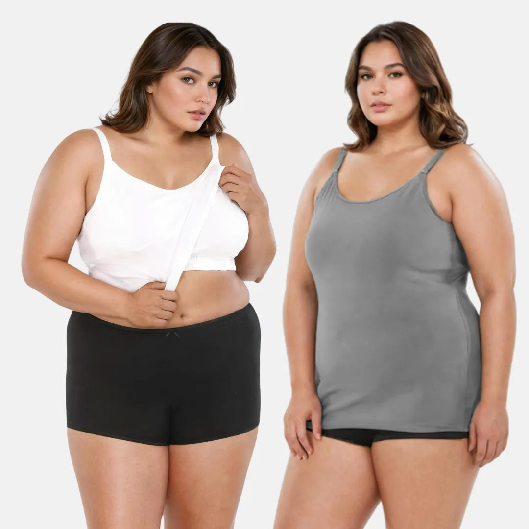 Camisole With Built In Bra For Large Breasts White & Steel Grey