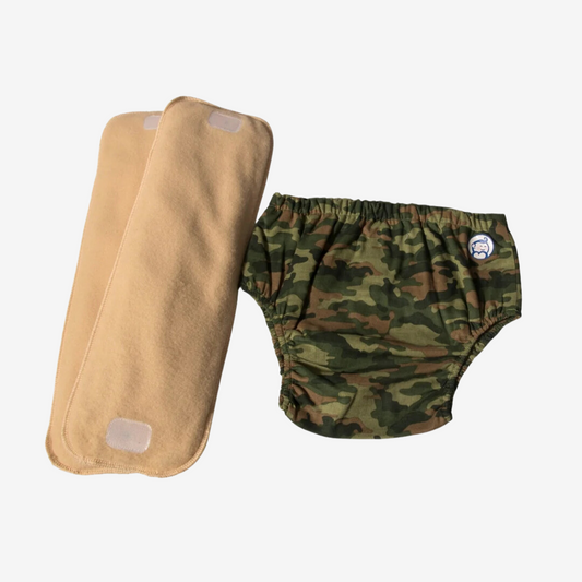 Fabric Diaper | Camo Baby | Elastic Waist | Pull Up/Underwear Style| With 2 Diaper Pads Free