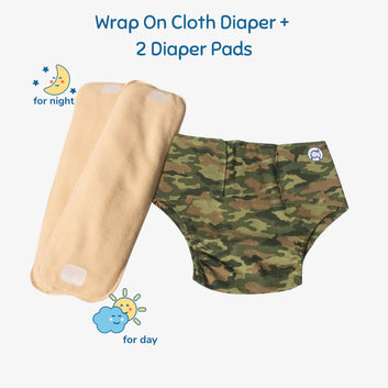 Cloth Diaper | Camo Baby | Velcro Closure | Wrap On Style | With 2 Diaper Pads Free