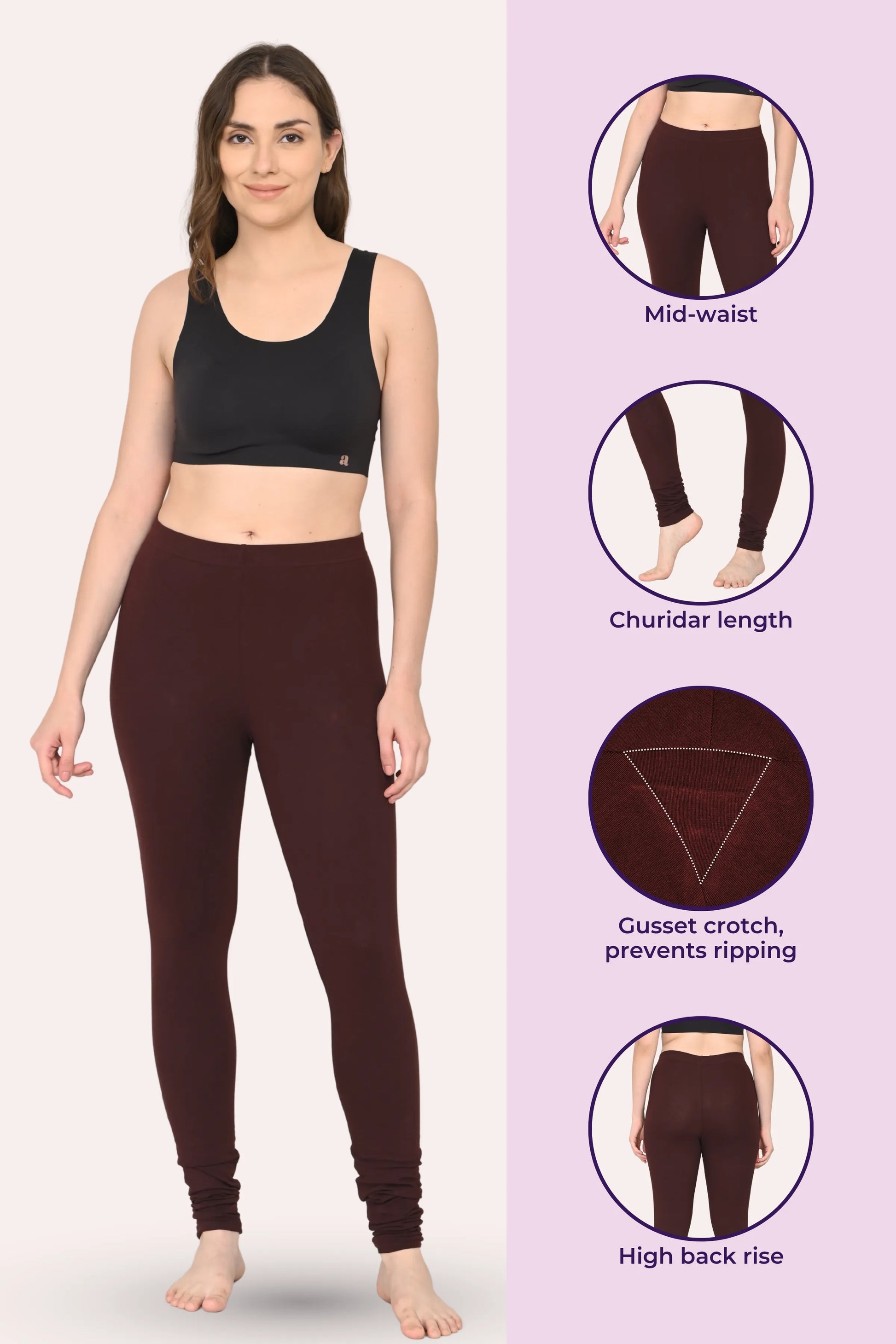 Women's brown churidar leggings – features