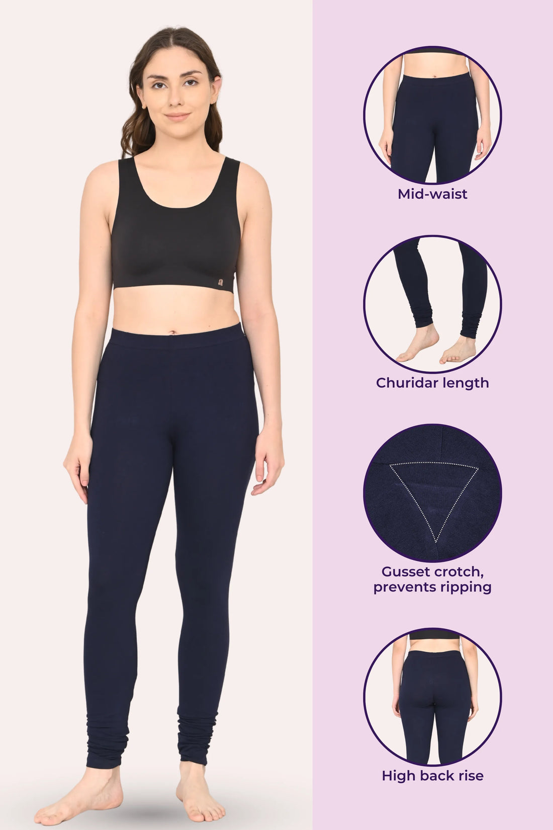 women wearing churidar leggings -color-Navy blue