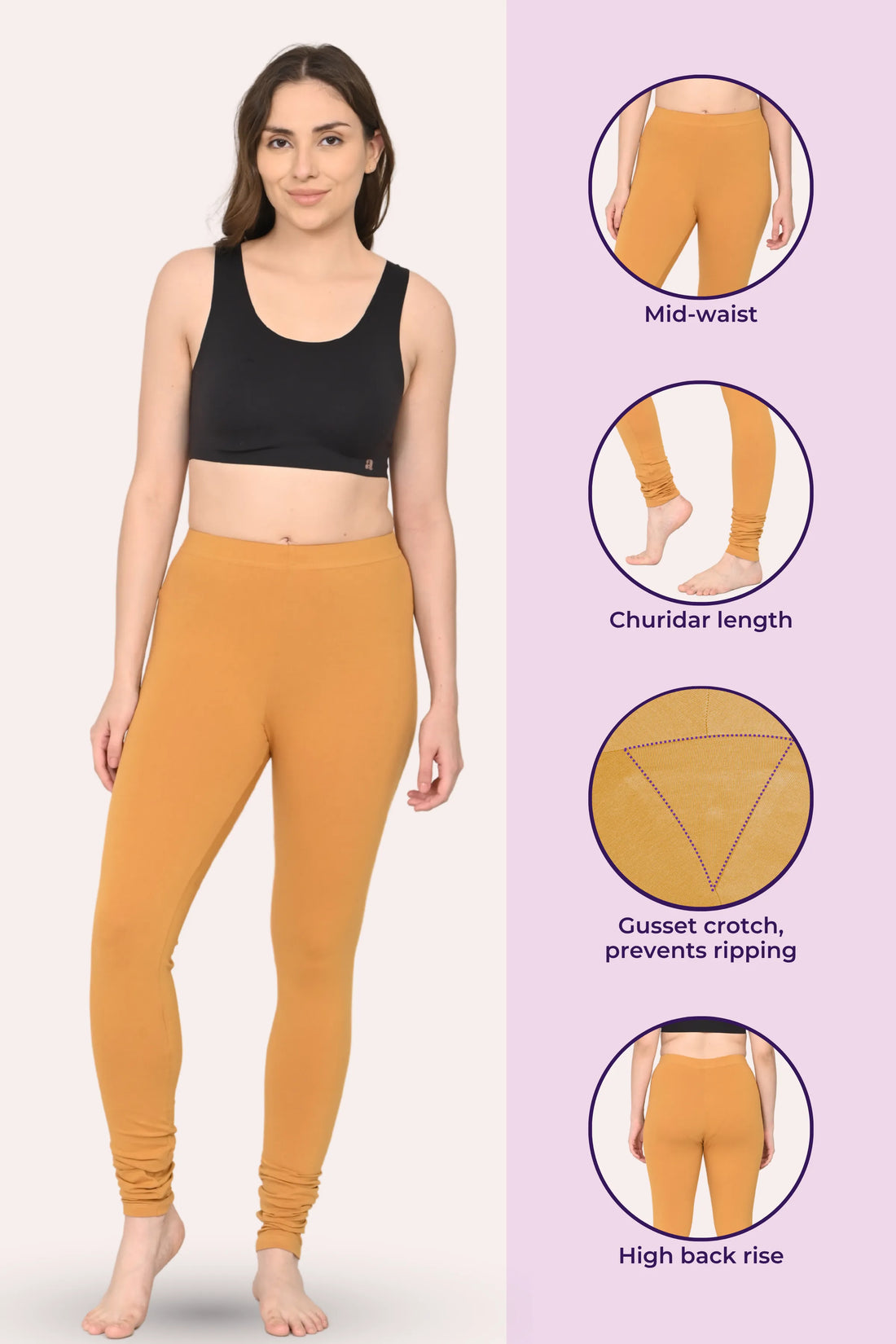 Women's caramel churidar leggings with soft stretch fabric