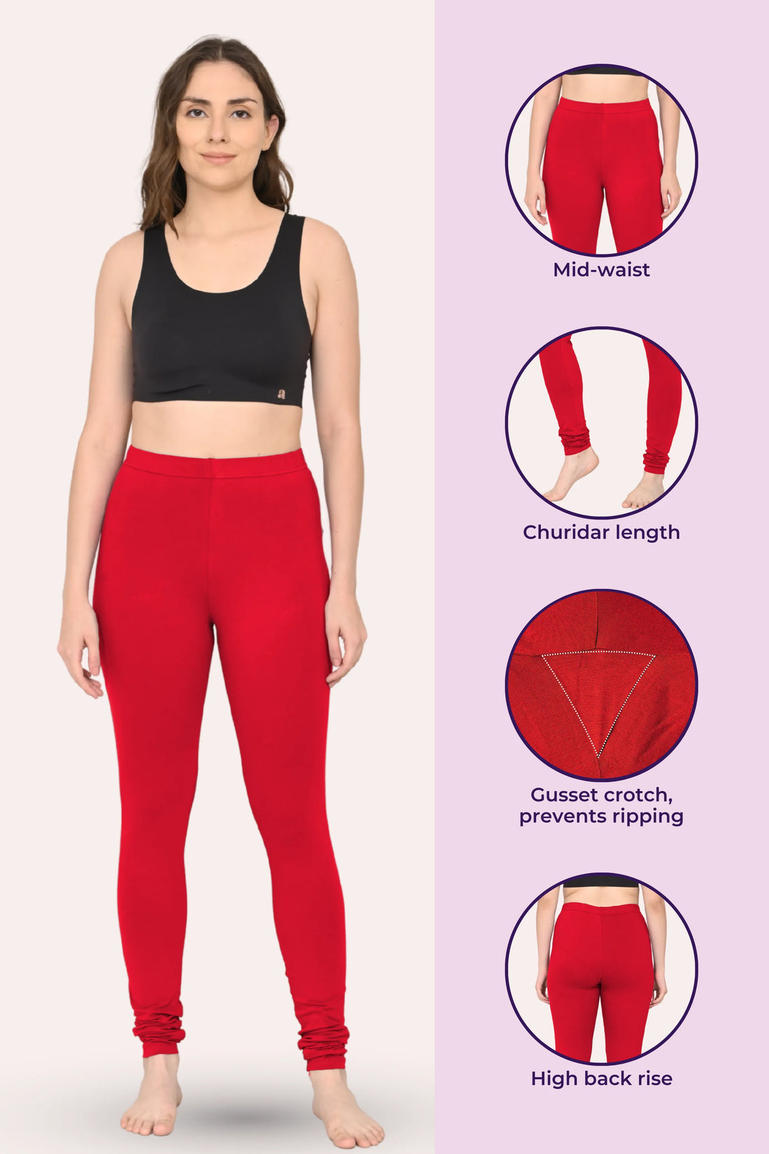 Women's Churidars | Mid Waist | Full Length | Ankle Gathers | Non-See-Through | Gusset Crotch to Prevent Ripping
