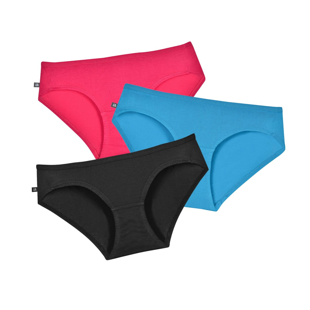 Cotton Panties For Teens Dark Pink, Bright Blue & Black