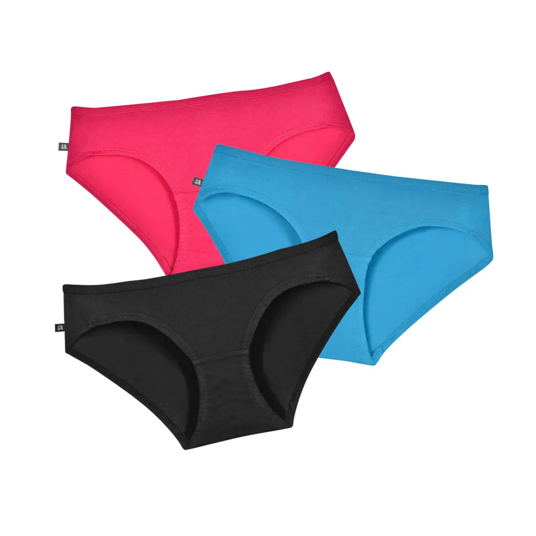 Comfy Teen Cotton Panties Dark Pink, Bright Blue & Black