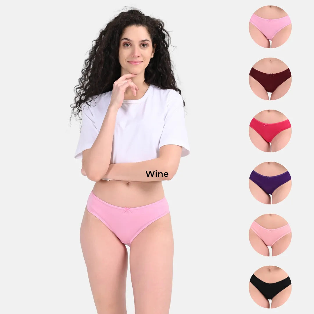 Cotton Bikini Panties Peach, Wine, Dark Pink, Magenta, Light Pink & Black