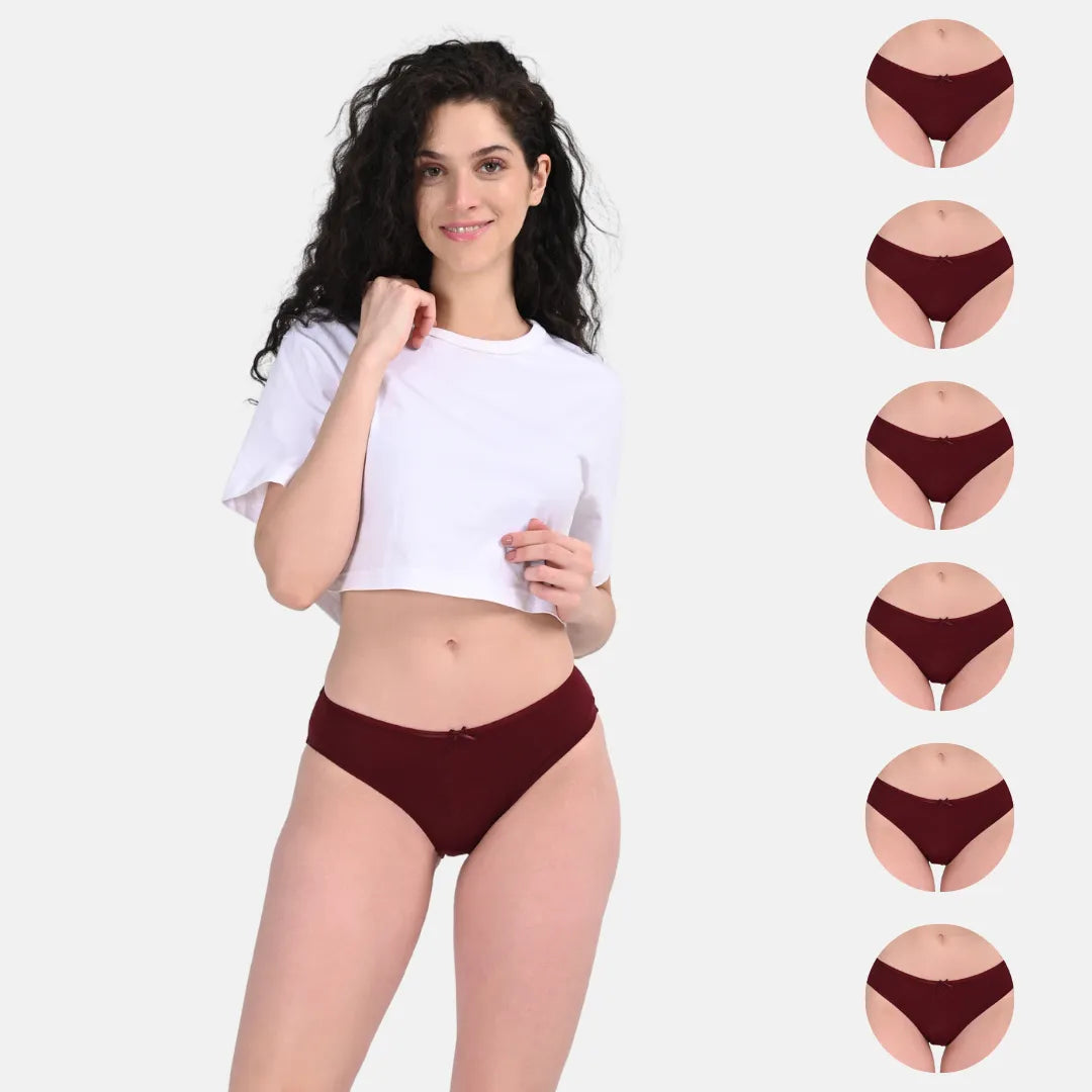 Cotton Bikini Panties Wine Pack Of 6