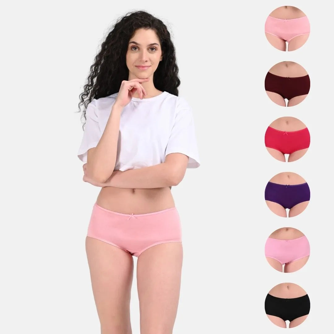 Cotton Hipster Panties Peach, Wine, Dark Pink, Magenta, Light Pink & Black