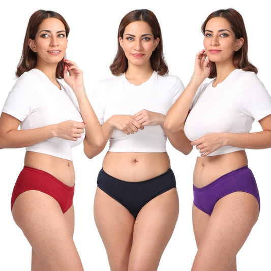 Women's Cotton Panties | Mid Waist | Full Hip Coverage | No Exposed Elastic At Waist & Thigh Round | Prevents Friction | Pack Of 3