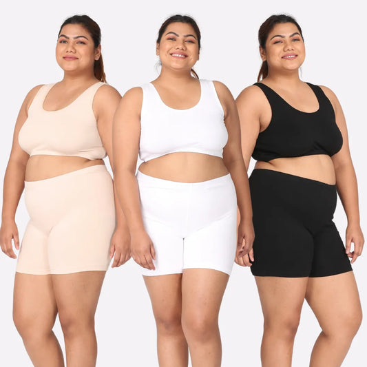 Plus Size Undershorts | High Waist | Full Coverage | Thigh Length | Chafe Free & Itch Free | Pack Of 3