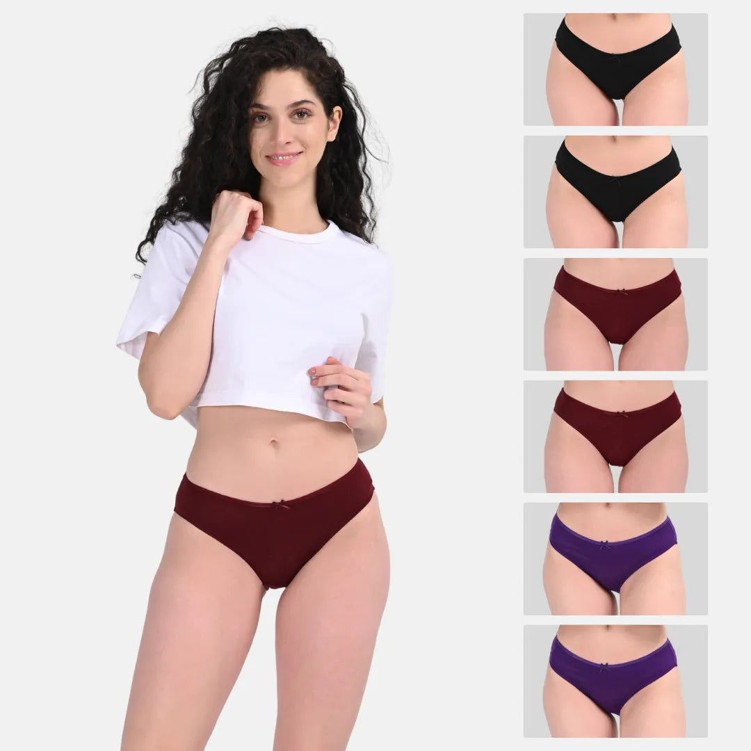 Cotton Bikini Panties Black, Wine & Magenta