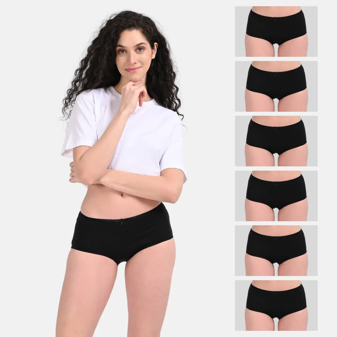 Cotton Hipster Panties Black Pack Of 6