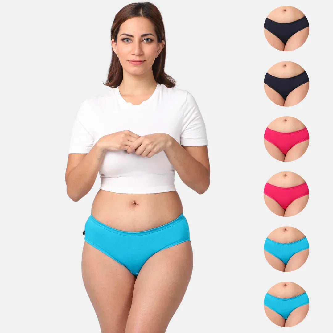 Cotton Panties For Women Navy Blue, Dark Pink & Bright Blue