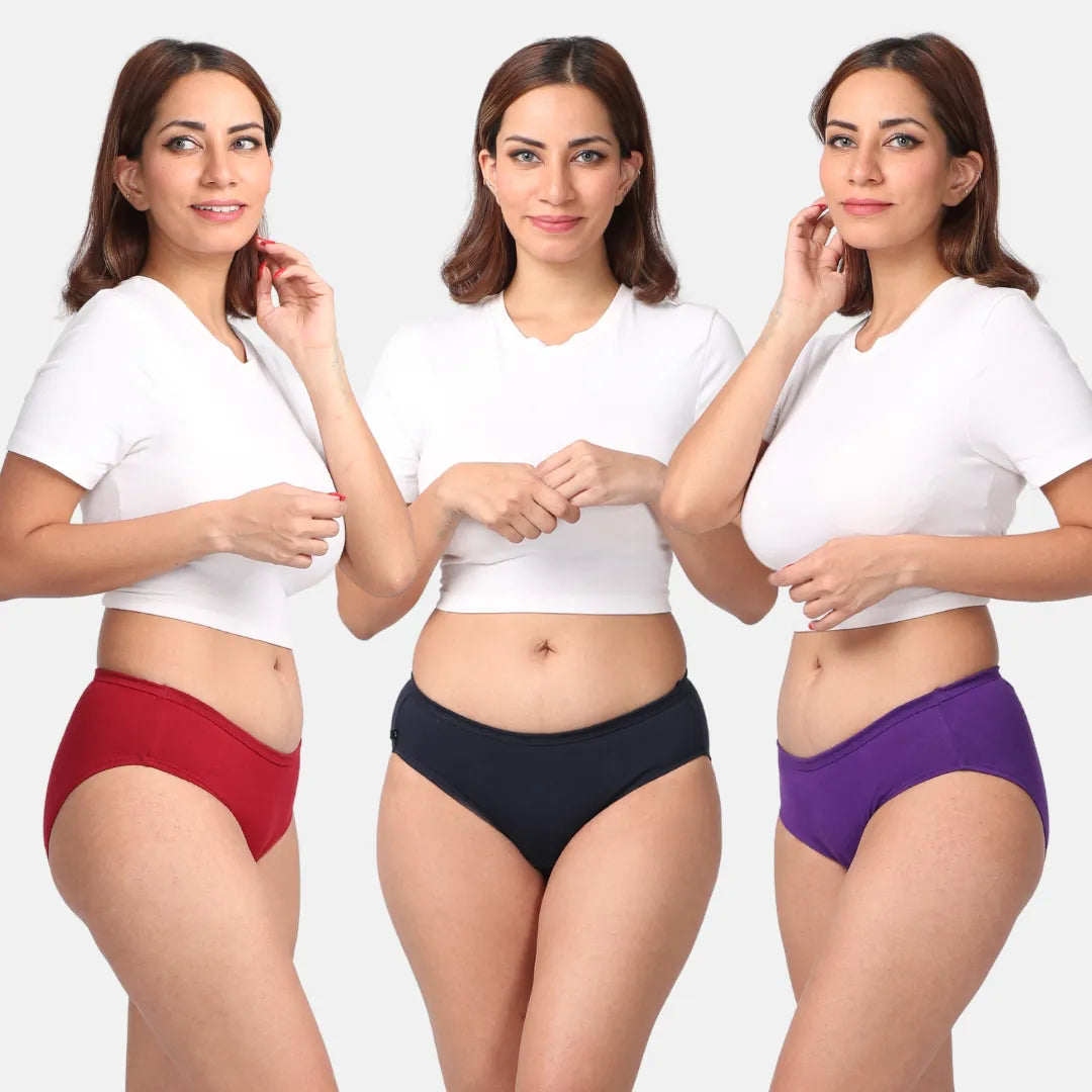 Cotton Panties For Womens Maroon, Navy Blue & Magenta