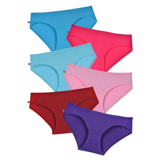 Teen Cotton Panties | Mid Waist | Full Hip Coverage | No Exposed Elastic At Waist & Thigh Round | Prevents Friction | Pack Of 6