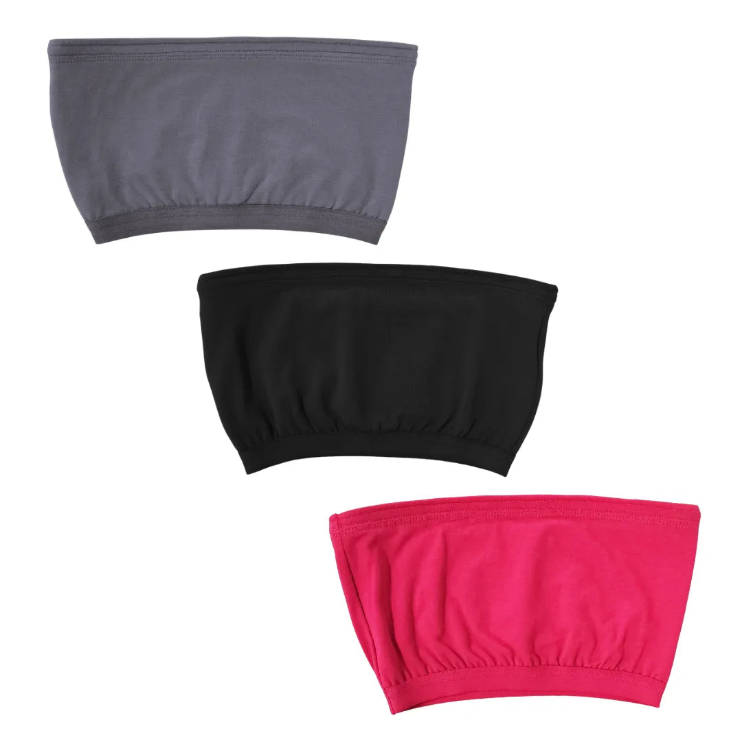 Crop Top Tube Bra For Girls  Steel Grey, Black & Dark Pink