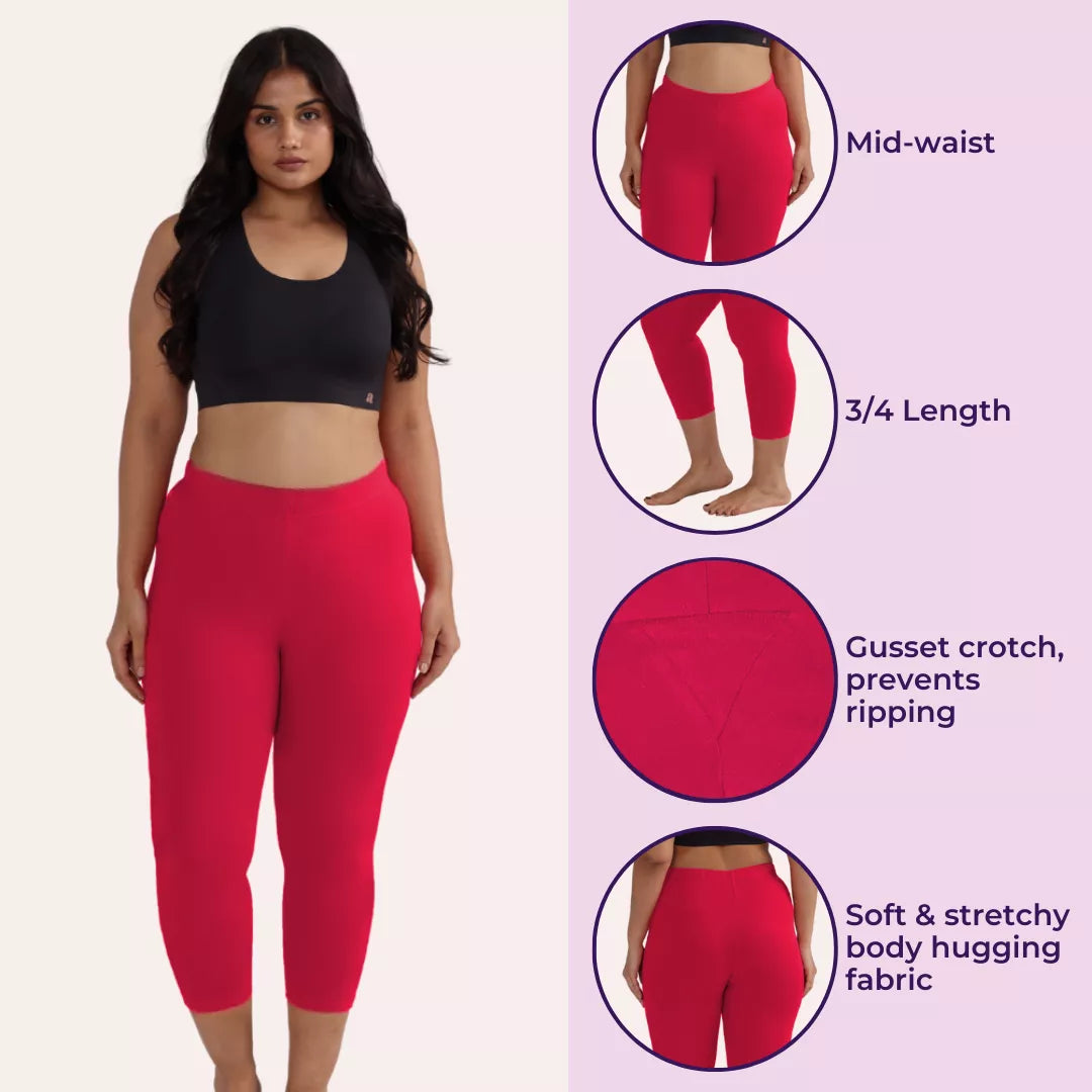 Cropped Leggings For Plus Size Dark Pink
