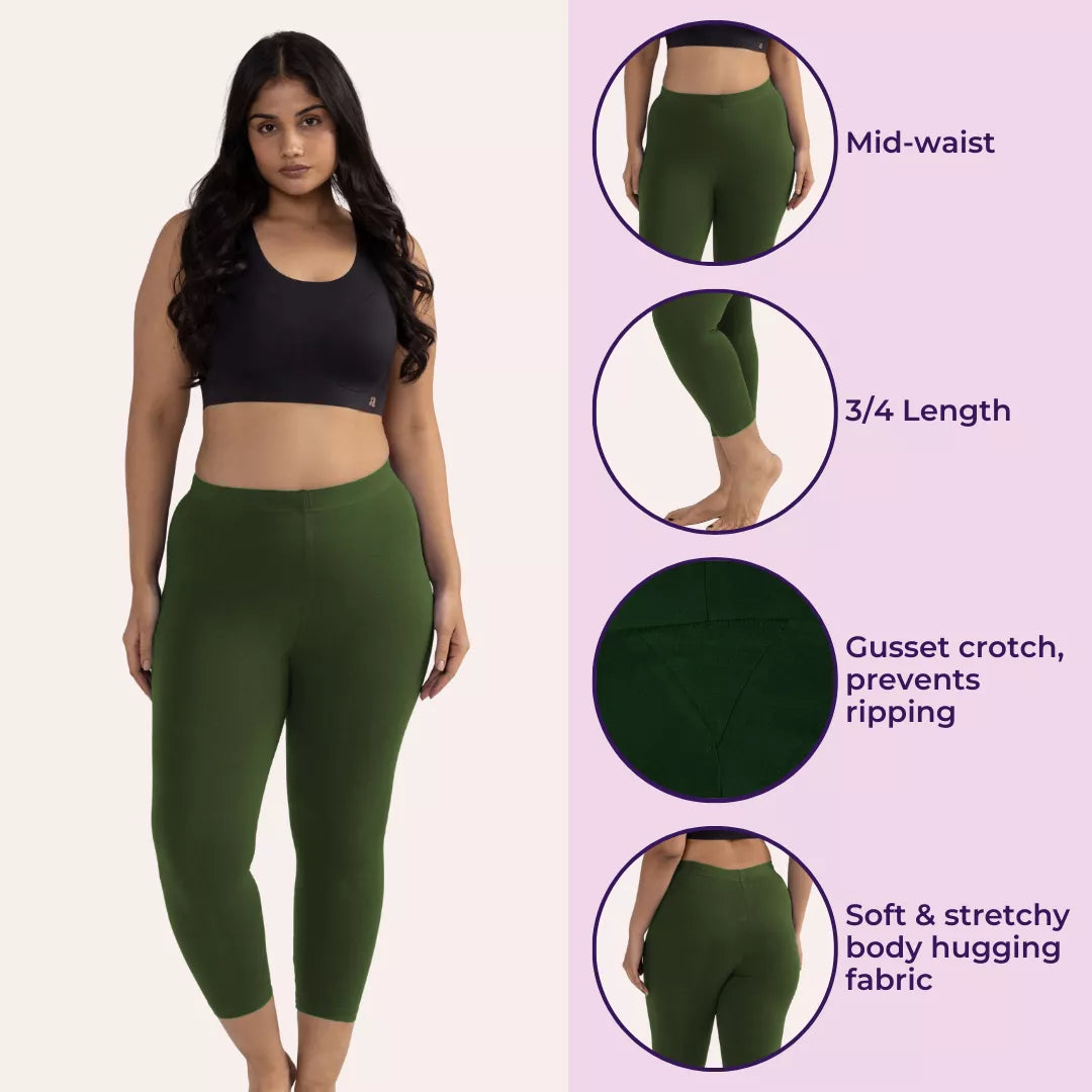 Cropped Leggings For Plus Size Green