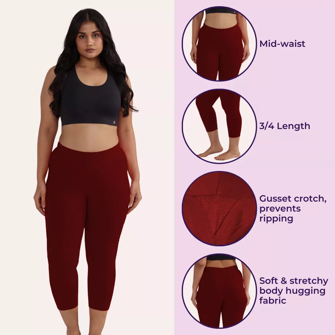 Cropped Leggings For Plus Size Features Maroon