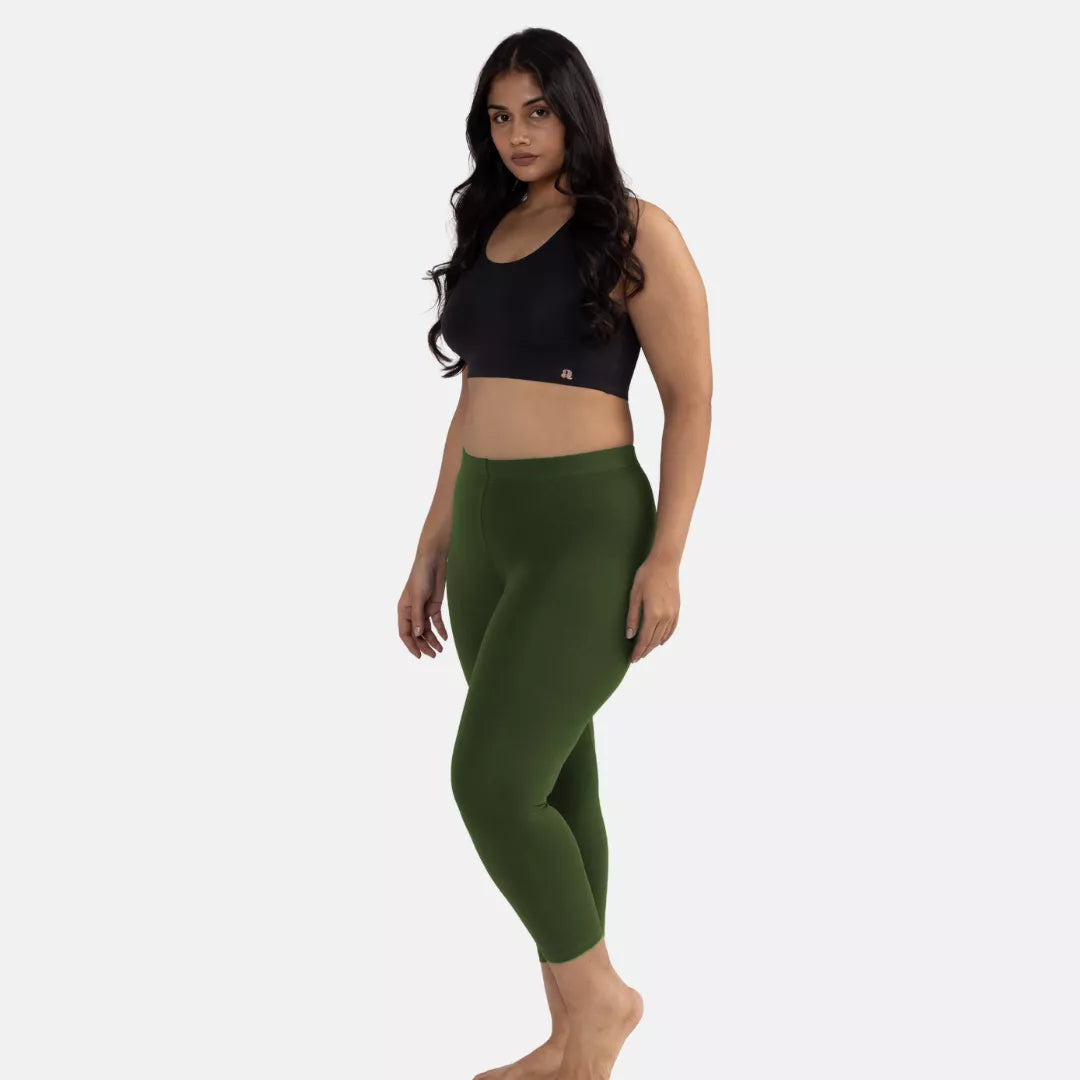 Cropped Leggings For Plus Size Green