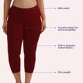 Cropped Leggings For Plus Size Main Features Maroon