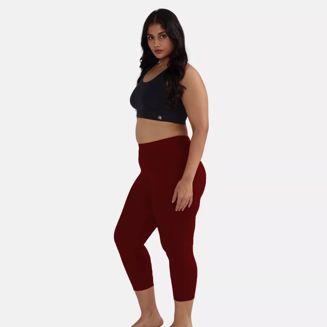Cropped Leggings For Plus Size Maroon