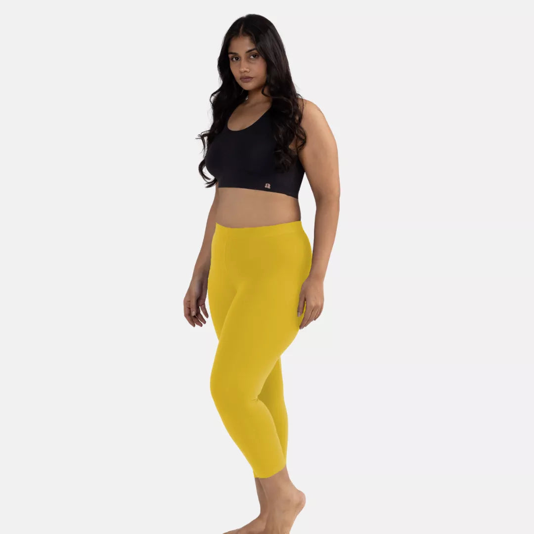 Cropped Leggings For Plus Size Yellow