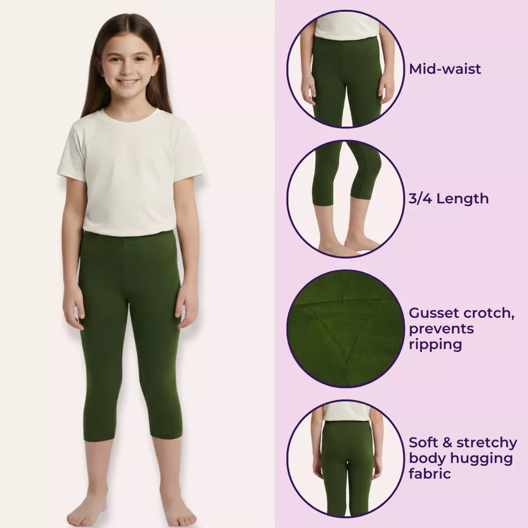 Cropped Leggings For Teens Features-Green