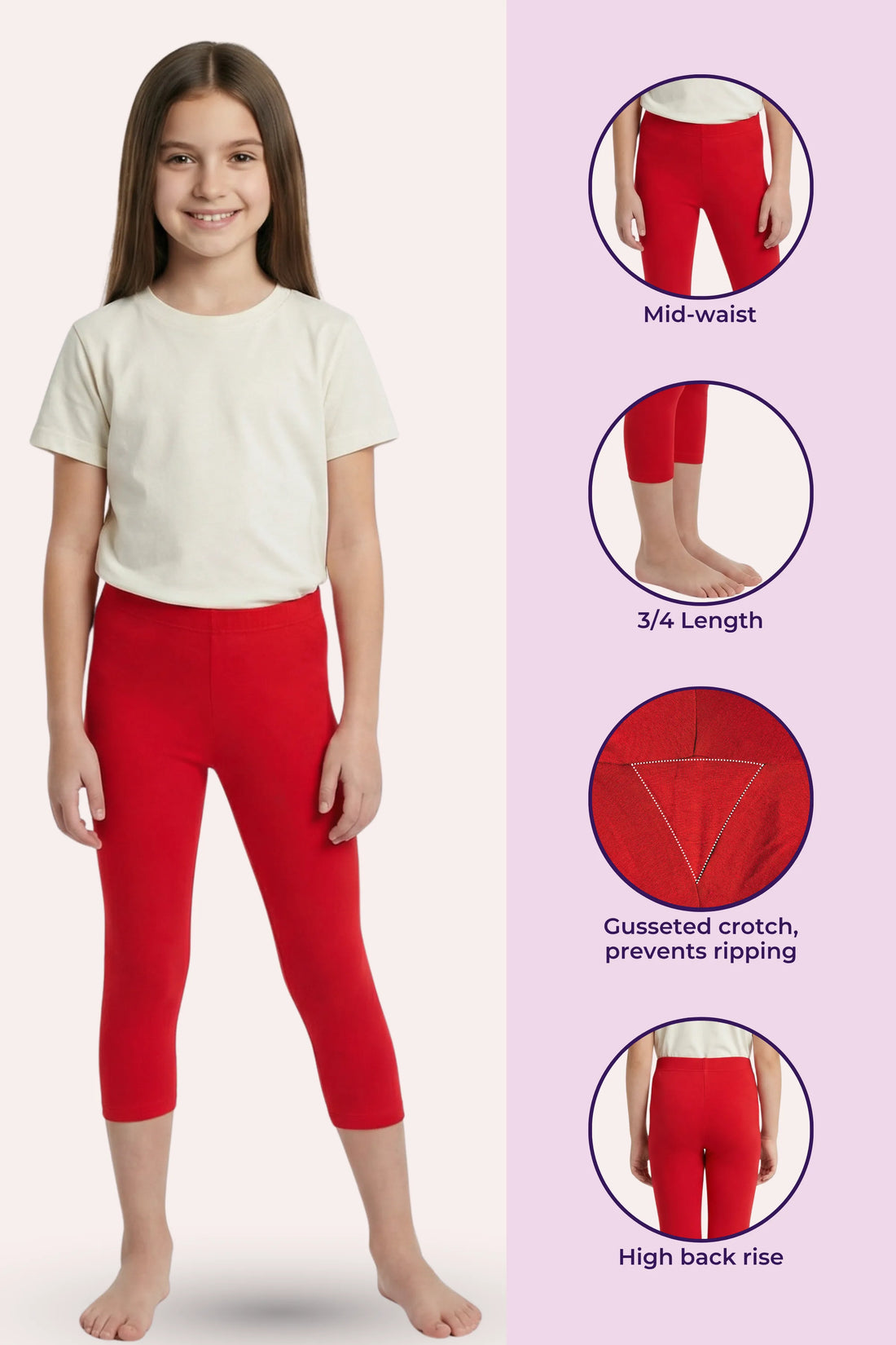 Red color cropped leggings for teen wearing