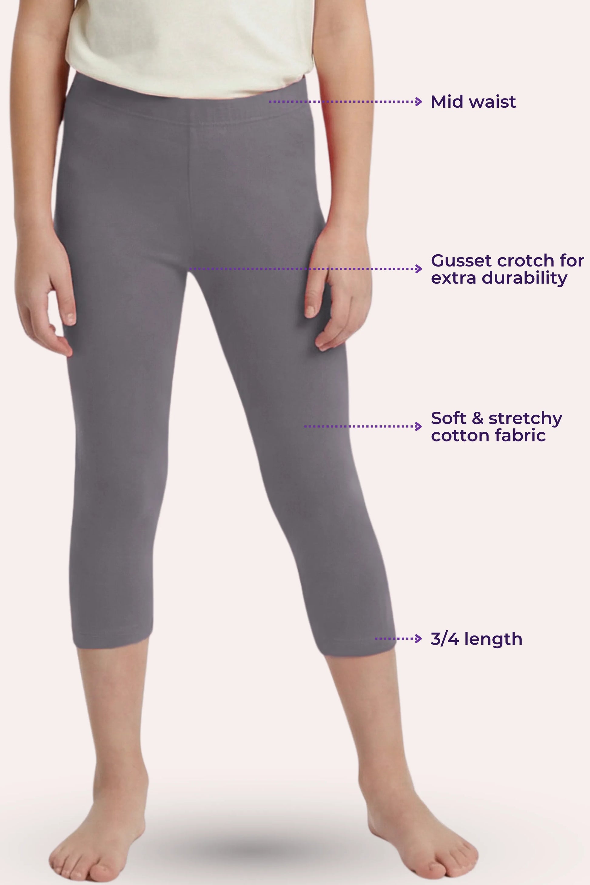 Teen  Girls  Cropped Leggings- colour- Grey