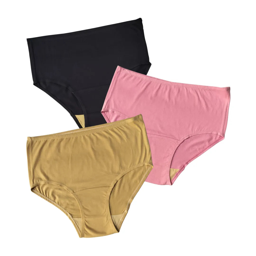 Elder Women High Waist Hygiene Panty Navy Blue, Light Pink & Skin