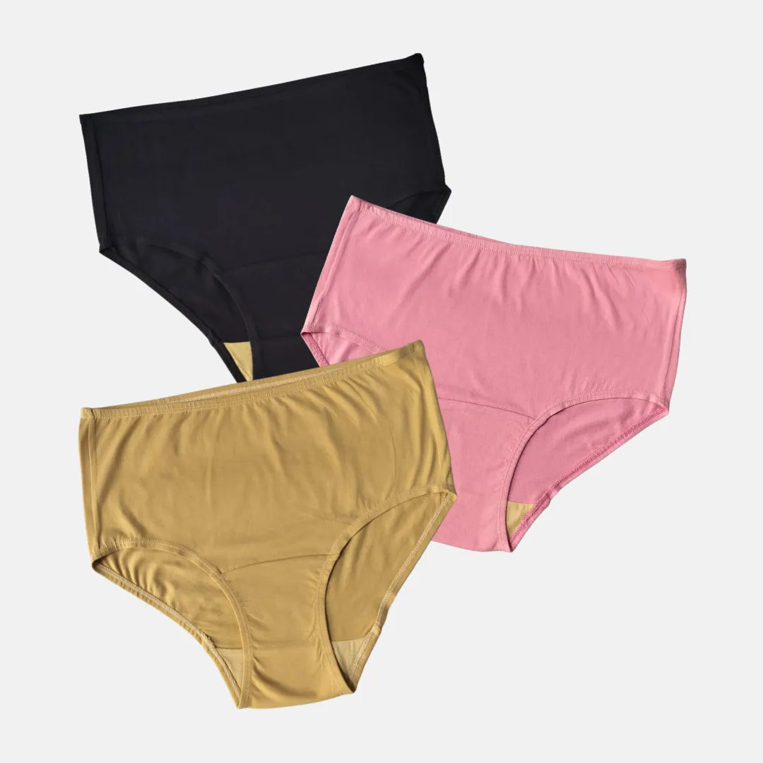 Elder Women High Waist Hygiene Panty Navy Blue, Light Pink & Skin