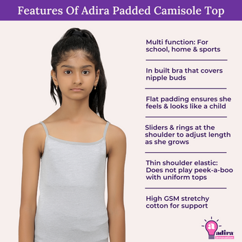 Padded Camisole | For Teens | Flat Padding | Covers Nipple Buds | Pack Of 3