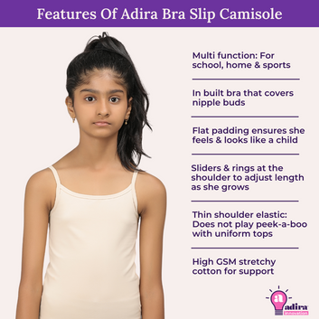 Cami With Built In Bra | Flat Padded | For Teens | Covers Nipple Buds | Confidence For School | Pack Of 2