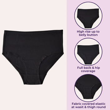 Cotton Panties For Elderly Women | High Waist | Brief Cut | Full Hip & Back Coverage | Offers Belly & Back Support | Flattens Belly & Covers Muffin Top | Friction & Rash Free | Pack Of 6