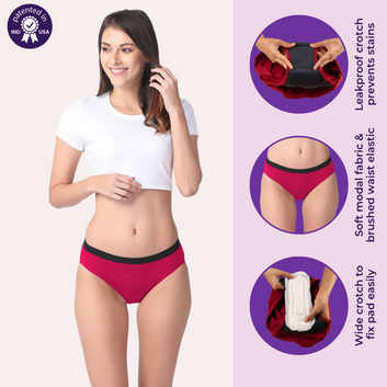 Modal Reusable Period Panties | Hipster Fit | Prevents Front & Back Stains | 3 Pack
