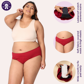 Plus Size Menstrual Panties For Stain Free Period | Hipster Fit | Leak Proof | Use with Pad For Hygiene | Prevents Front & Back Stains | 3 Pack