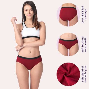 Micro Modal Underwear For Women | Mid Waist | Full Hip Coverage | Soft Waist Elastic | 3X Softer Than Cotton | Stretchy & Flexible | Moisture Wicking | Naturally Antibacterial | Prevents Odour | 3 Pack