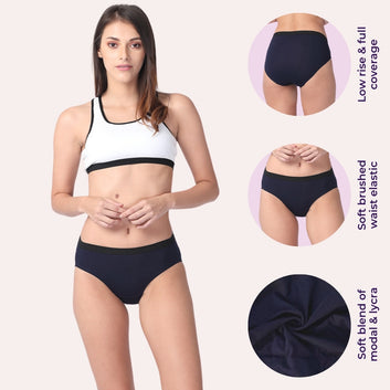 Women's Micro Modal Panties With Stretch | Mid Waist | Full Hip Coverage | Soft Waist Elastic | 3X Softer Than Cotton | Naturally Antibacterial | Prevents Odor | Pack Of 2