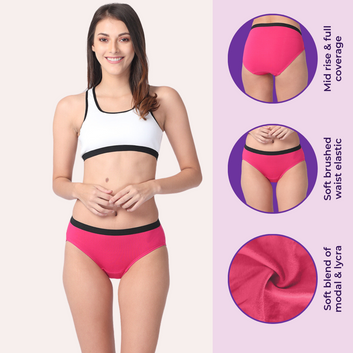 Women's Micro Modal Panties With Stretch | Mid Waist | Full Hip Coverage | Soft Waist Elastic | 3X Softer Than Cotton | Naturally Antibacterial | Prevents Odor