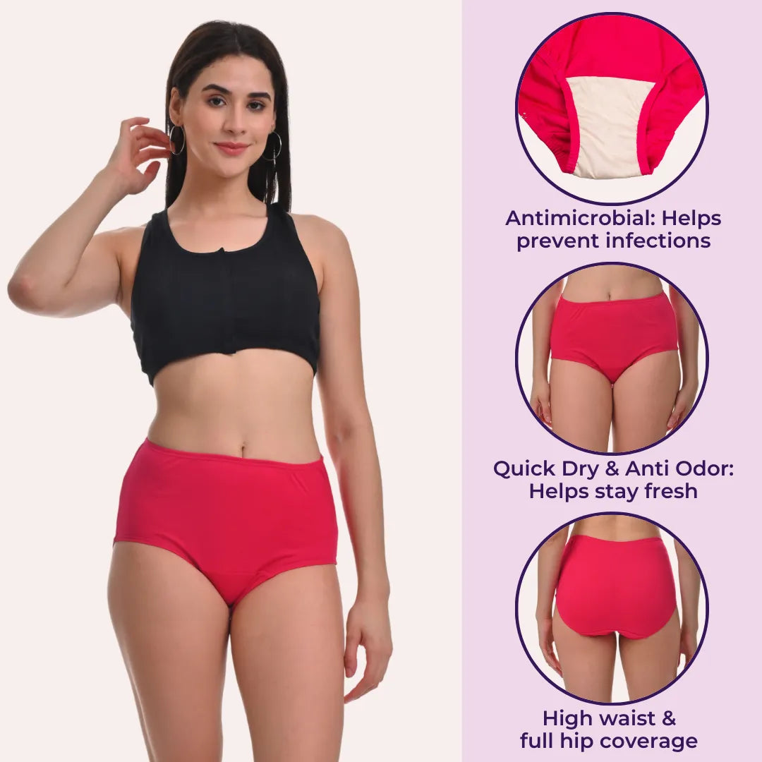 Women Hygiene Panty High Waist Skin, Dark Pink & Maroon