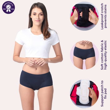 Heavy Flow Period Panties | Boxer Fit | Prevents Front, Back & Inner Thigh Stains | 3 Pack