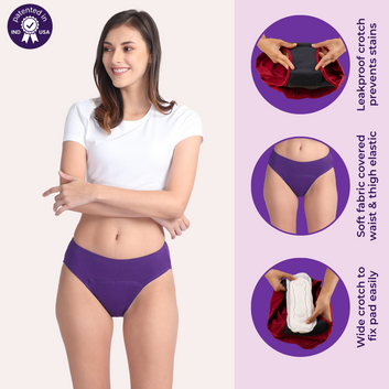 Period Panties For Stain Free Period | Hipster Fit | Use with Pad For Hygiene | Prevents Front & Back Stains