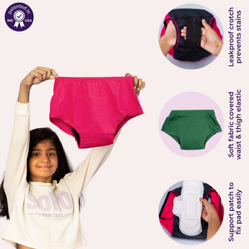 Teen Period Panties | Boxer Fit For Heavy Flow | Prevents Front, Back & Inner Thigh Stains | 2 Pack