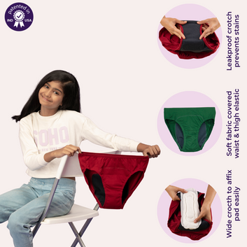 Teen Period Panties For Stain Free Period | Hipster Fit | Leak Proof | Use with Pad For Hygiene | Prevents Front & Back Stains | 2 Pack