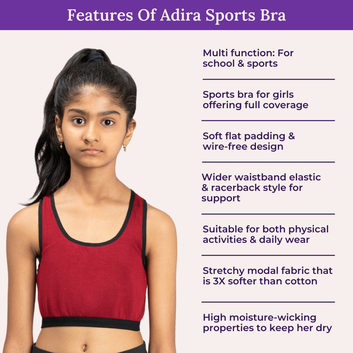 Flat Padded Teen Sports Bra | Padded Sports Bra | Wire-free | Pack Of 3