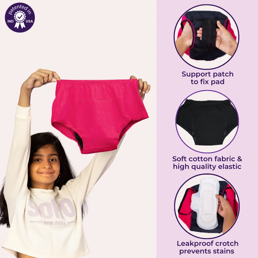Tween Boxer Panties For Periods Black Pack Of 1