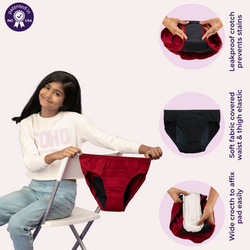 Teen Period Panties For Stain Free Period | Hipster Fit | Leak Proof | Use with Pad For Hygiene | Prevents Front & Back Stains | 3 Pack