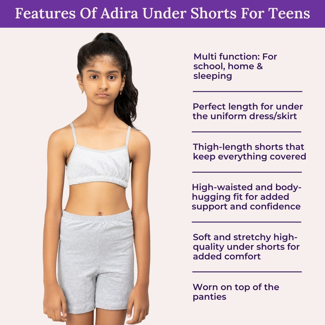 Teen Girls Cotton Thigh Length Under Dress Shorts